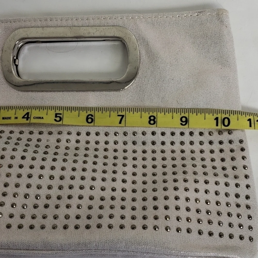 Metalic Silver Studded Evening Clutch Handbag 8x10 Magnetic Cose VGUC